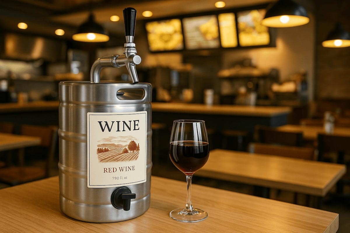 Keg di vino rosso su tavolo di legno